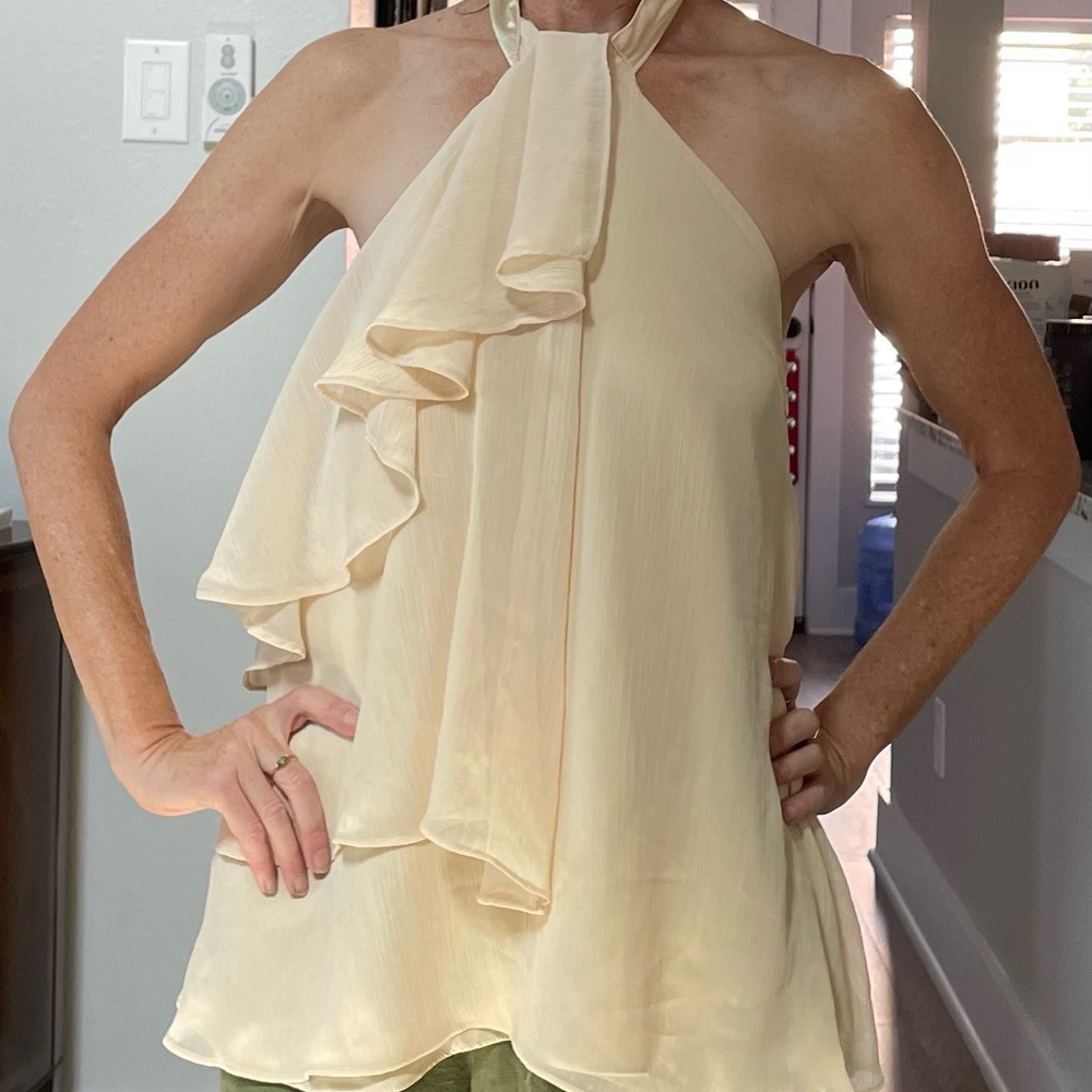 Elegant Cream Halter Drape Top